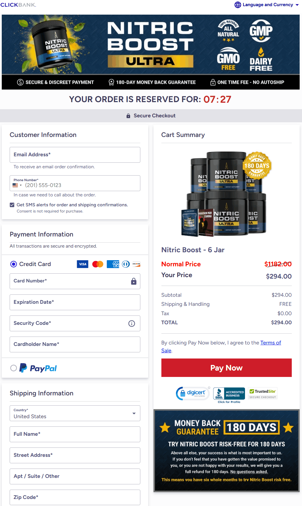 Nitric Boost Ultra - Checkout Page